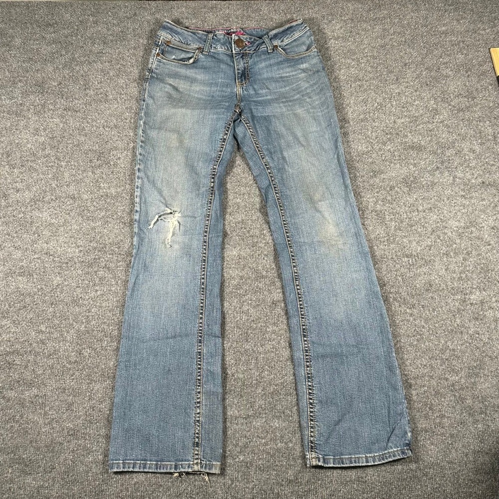 Wrangler Jeans Womens Size 7/8x34 Blue Bootcut Distressed Embroidered Stretch